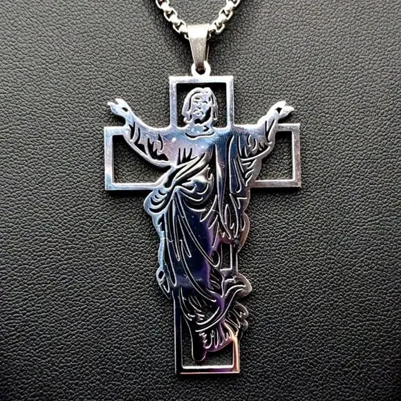 Silver 2.5 Cross Necklace Jesus Faith Christmas Anniversary Birthday Gift NEW